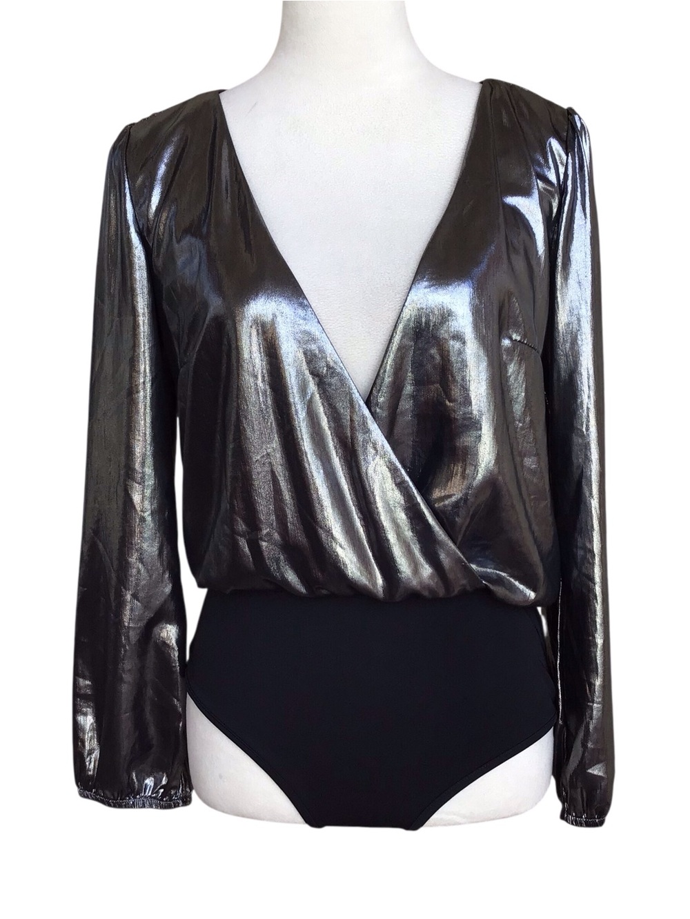French Connection Metallic Drape Bodysuit NEW